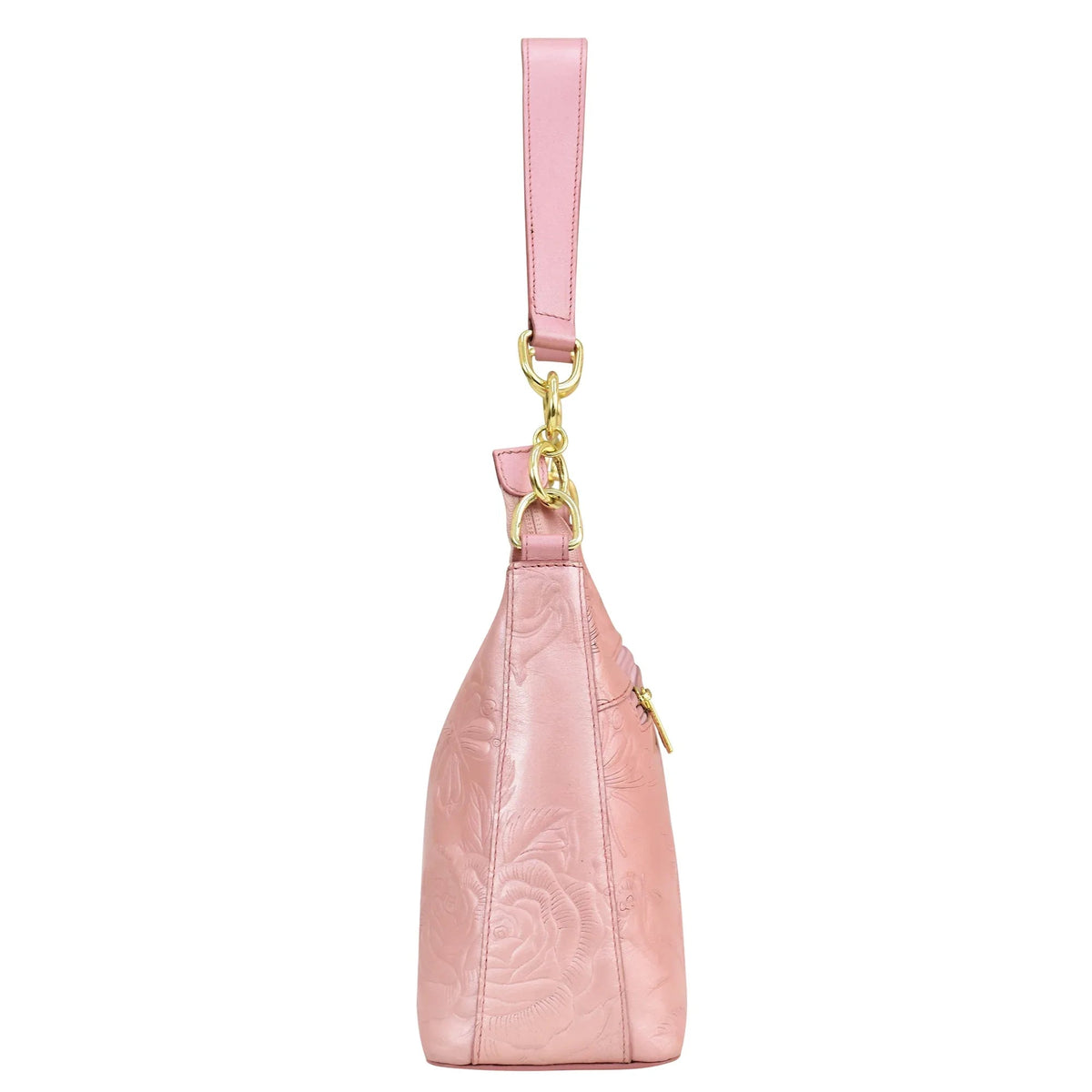 Rose Garden Pearl Pink Leather Hobo Bag