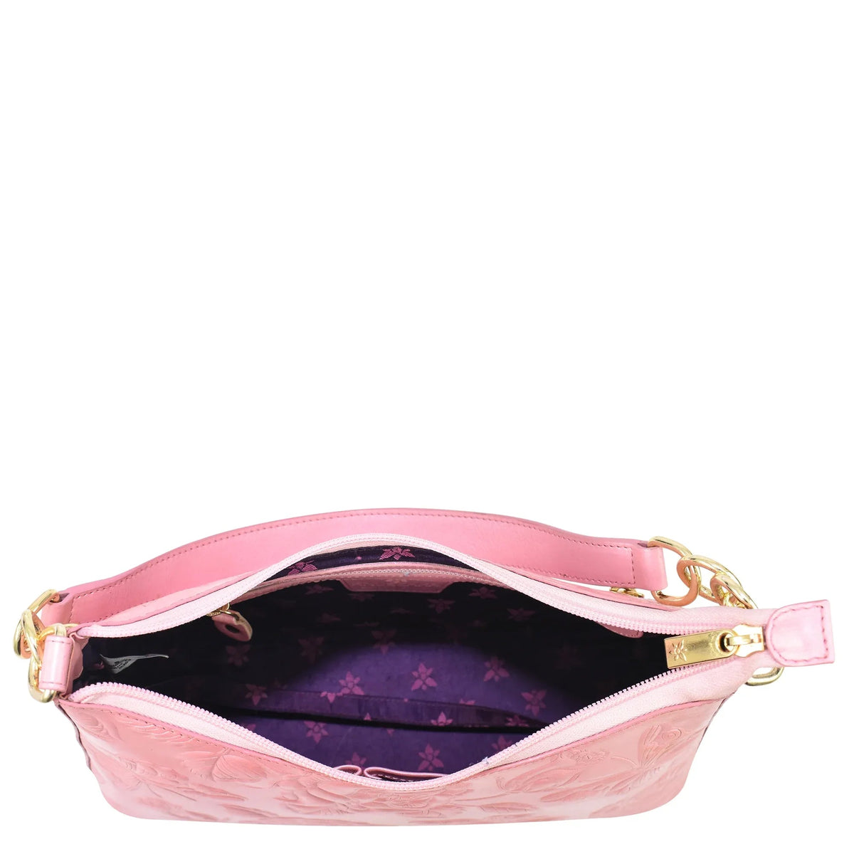 Rose Garden Pearl Pink Leather Hobo Bag