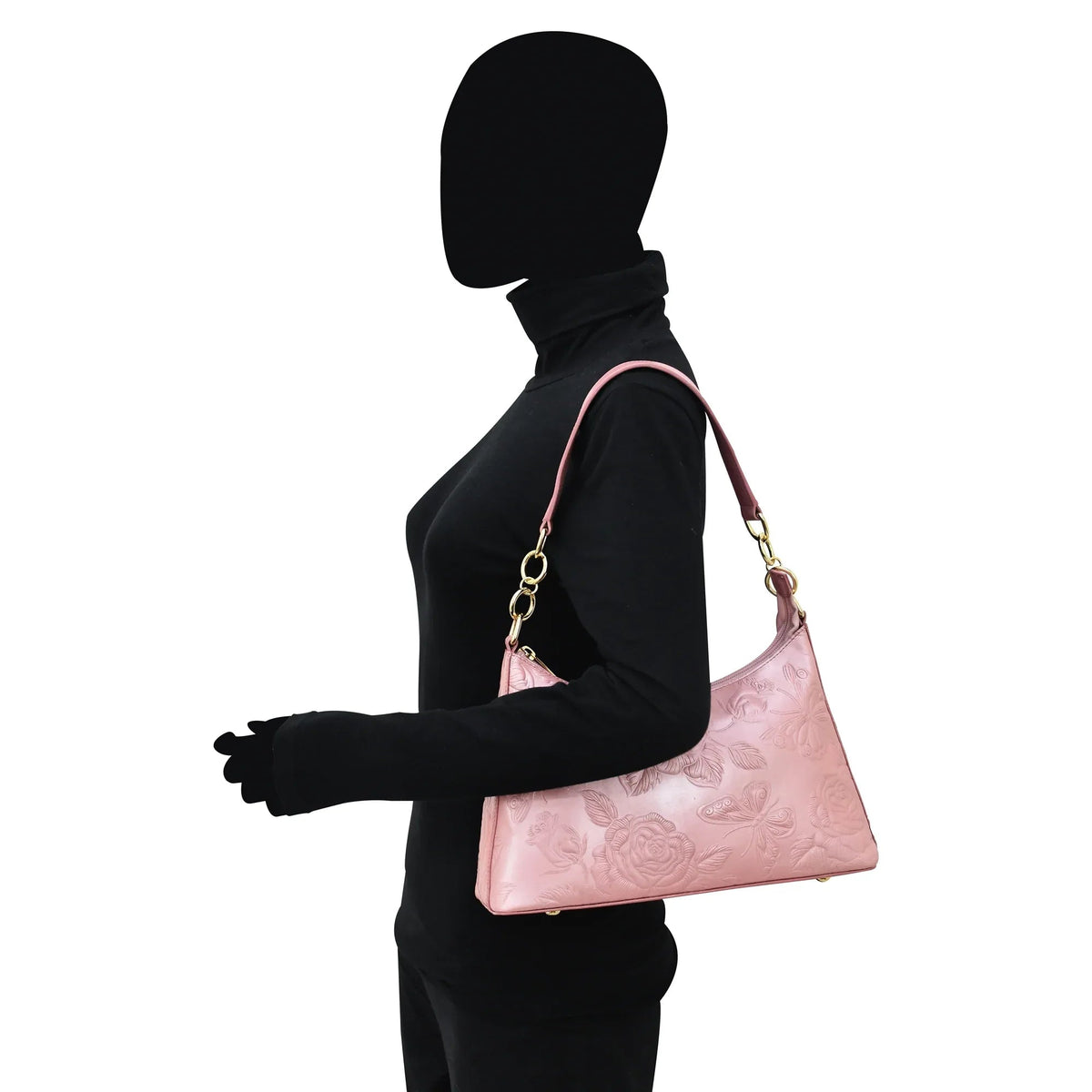 Rose Garden Pearl Pink Leather Hobo Bag