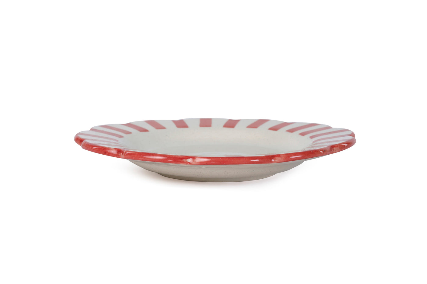Handmade Ceramic Stripe Salad Plate, Red 8.25" Set of 4