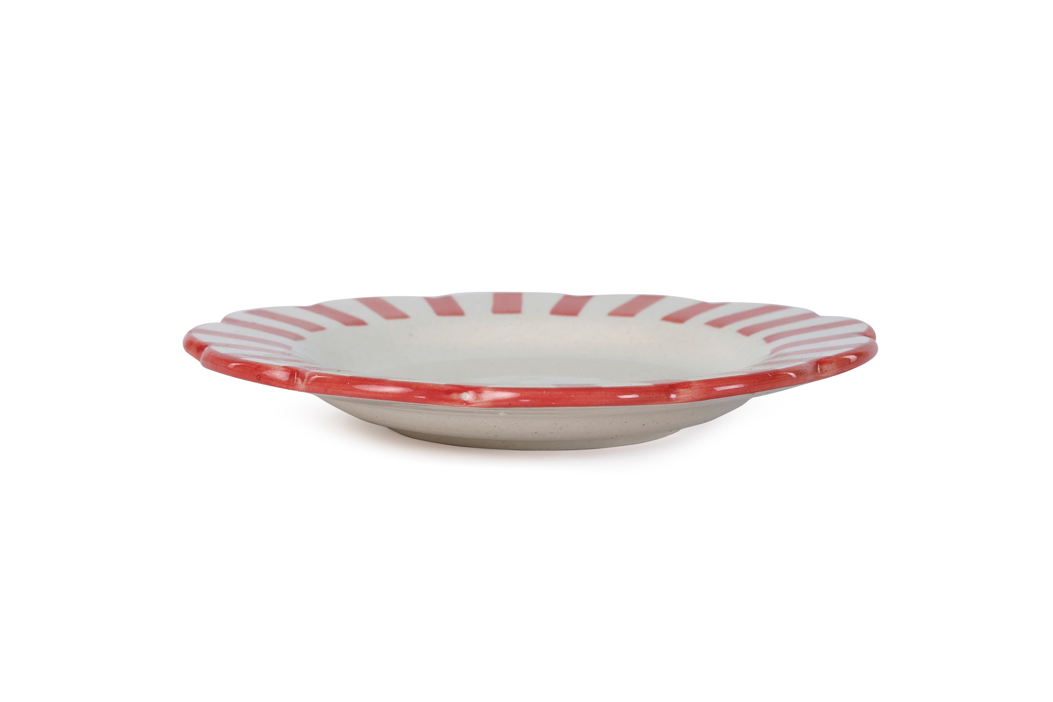 Handmade Ceramic Stripe Salad Plate, Red 8.25" Set of 4