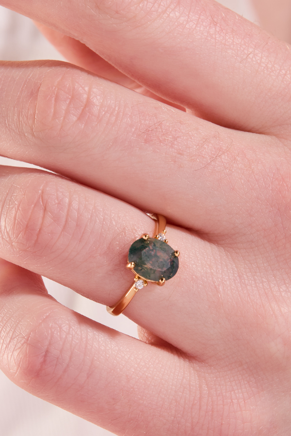 Green Moss Gold Adjustable Ring
