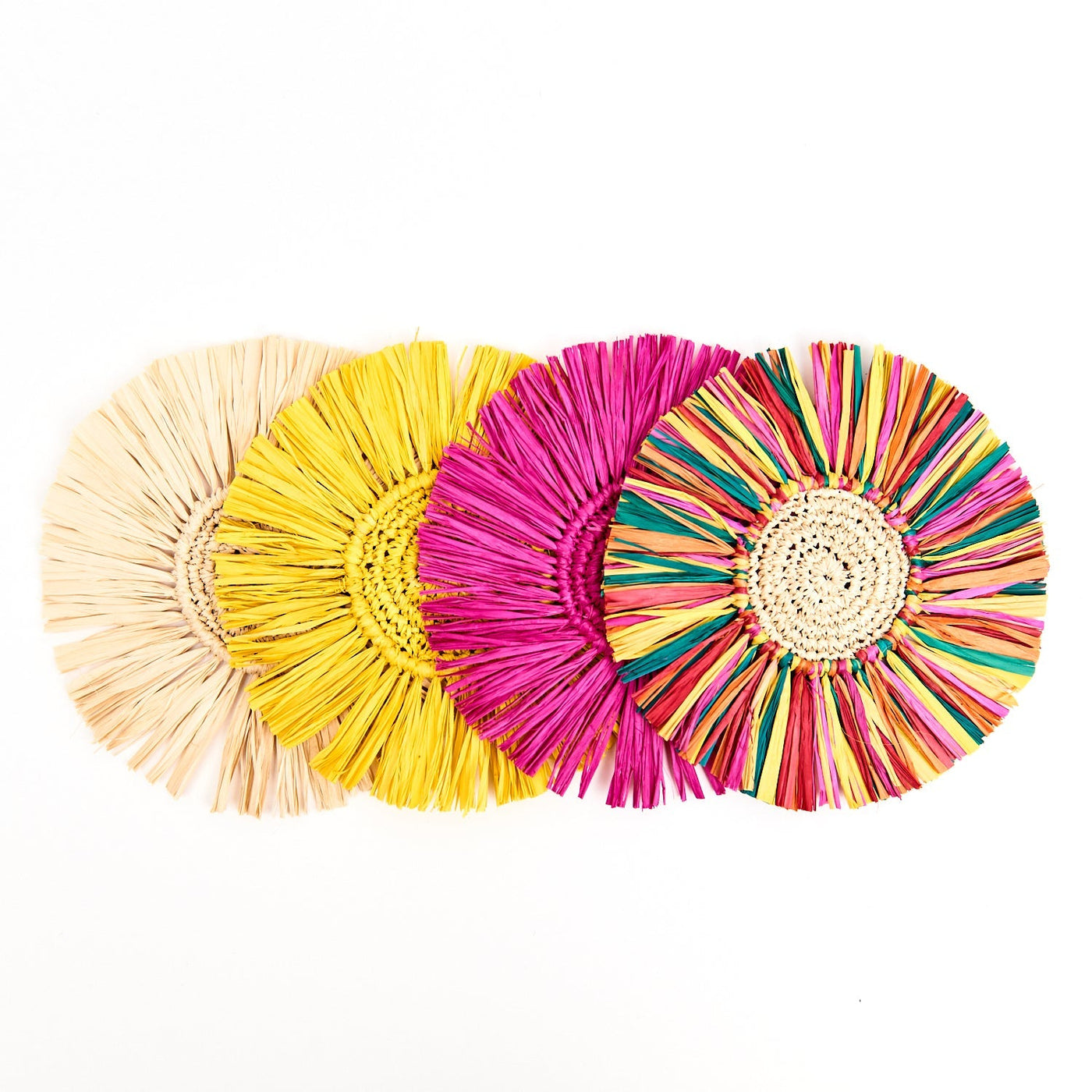 Pahiyas Woven Fringe Raffia Coasters Rainbow Set of 4
