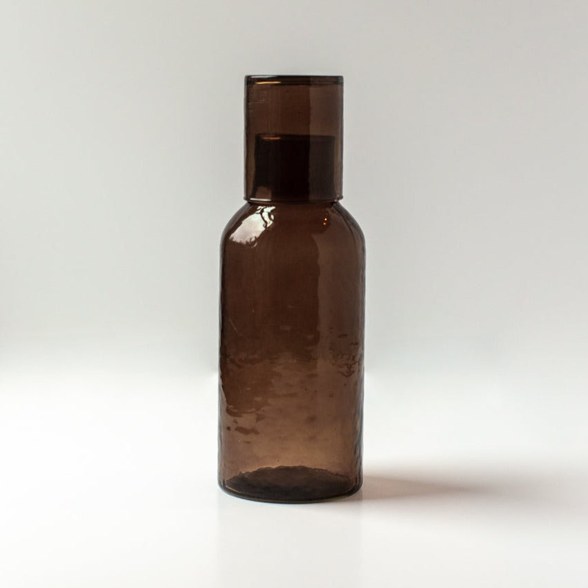 Handblown Recycled Glass Carafe & Drinking Glass Set, Smoke