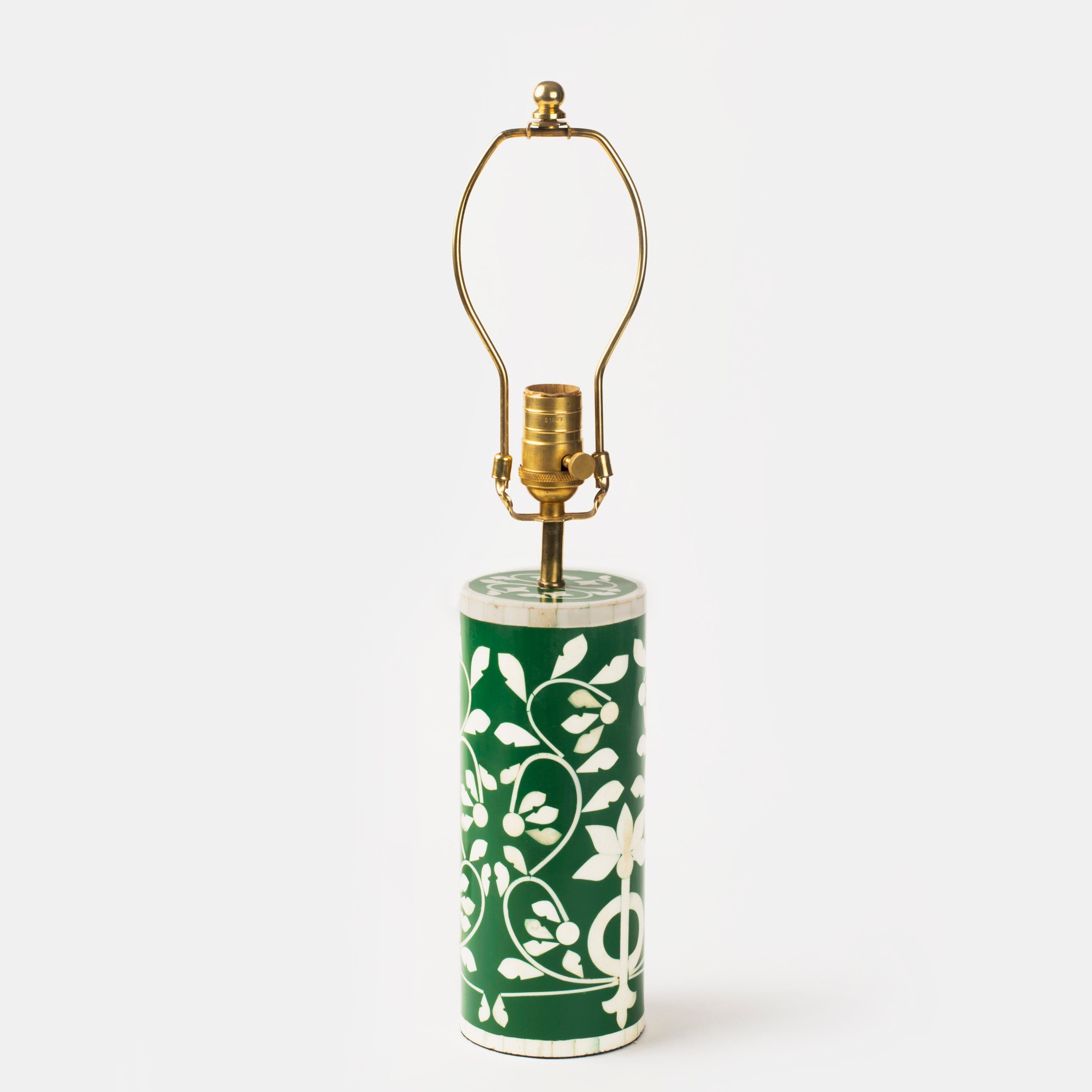 Handcrafted Bone Inlay Lamp Base, Green Floral Vines