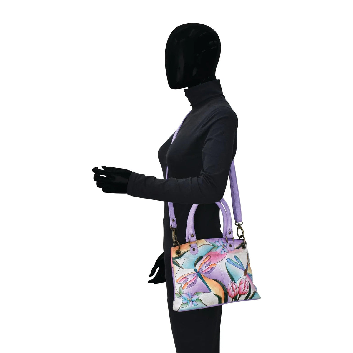 Dragonfly Stained Glass Hand-Painted Leather Satchel