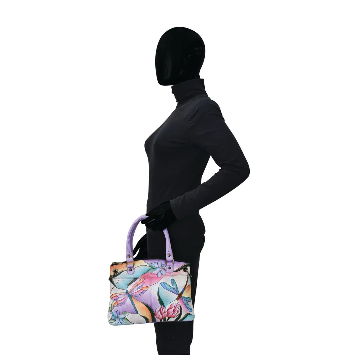 Dragonfly Stained Glass Hand-Painted Leather Satchel