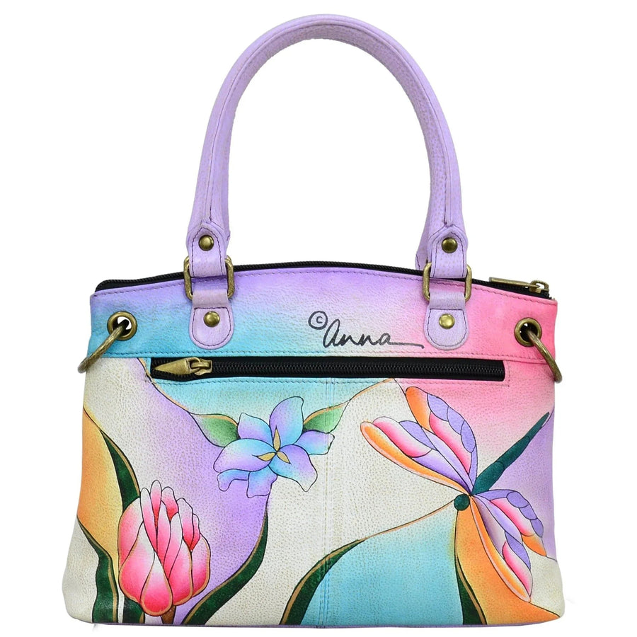 Dragonfly Stained Glass Hand-Painted Leather Satchel
