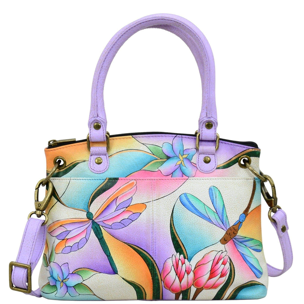 Dragonfly Stained Glass Hand-Painted Leather Satchel