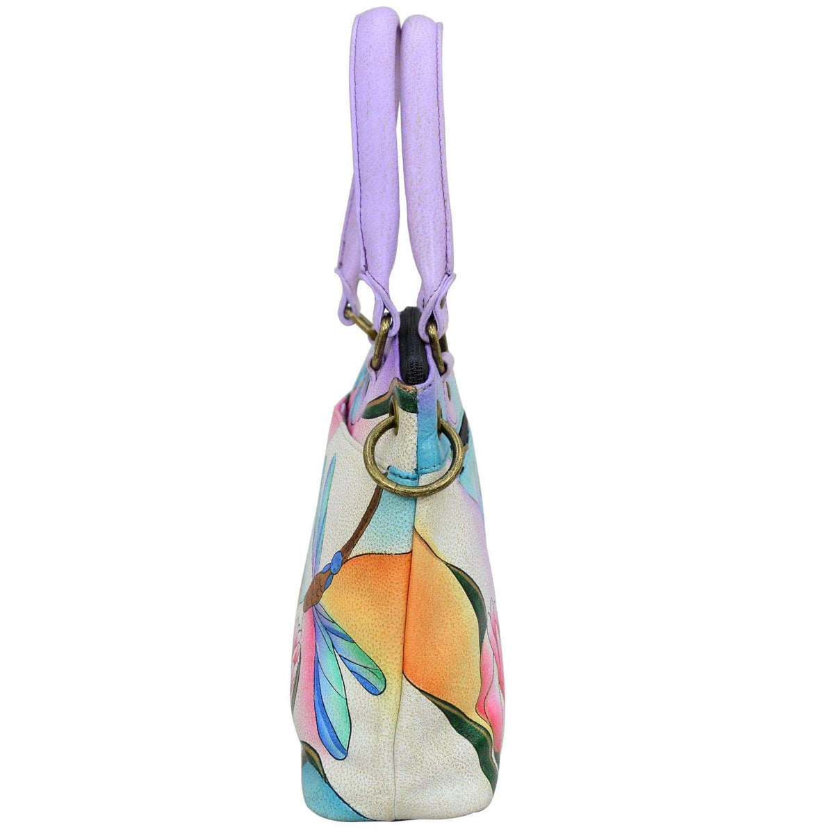 Dragonfly Stained Glass Hand-Painted Leather Satchel