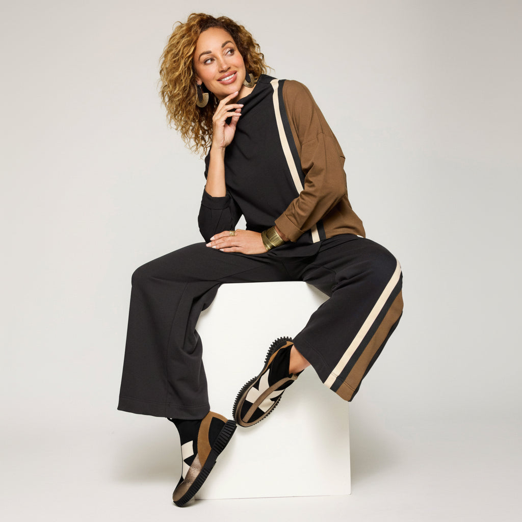 Color Block Racing Top - Black/Latte/Ivory