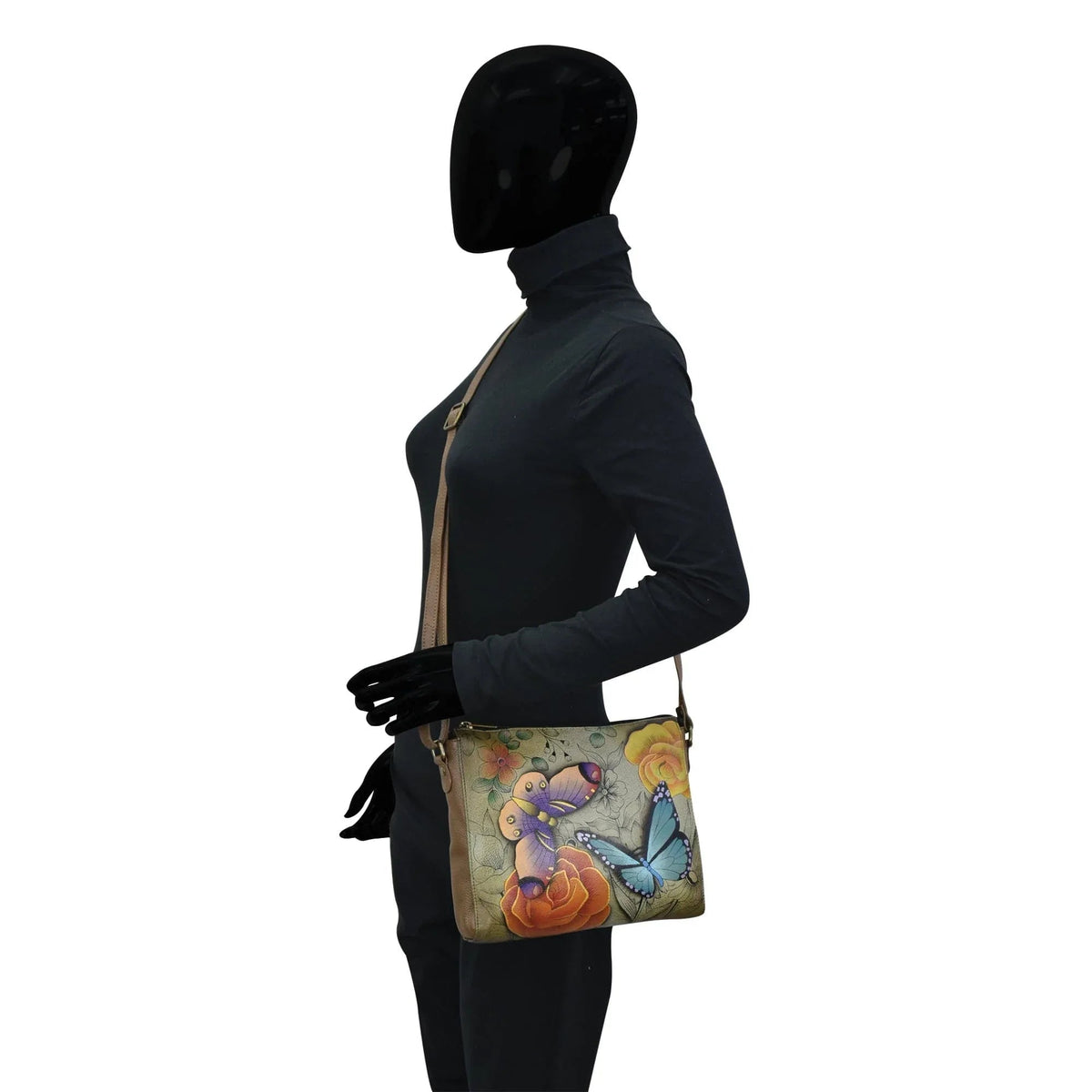 Floral Paradise Hand-Painted Leather Slim Crossbody