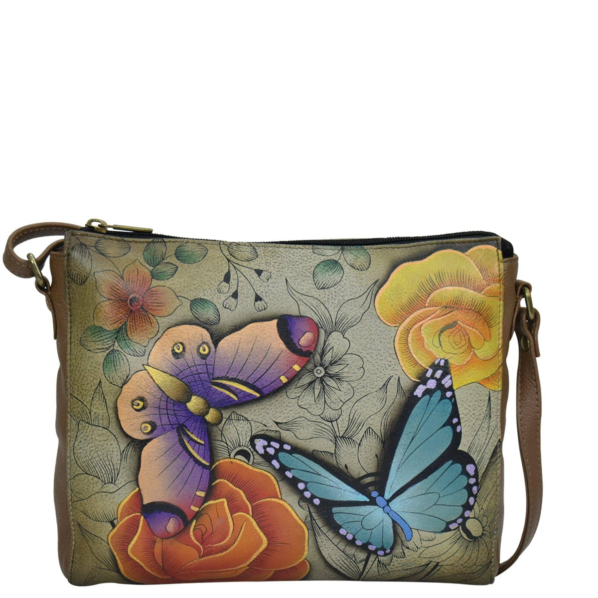 Floral Paradise Hand-Painted Leather Slim Crossbody
