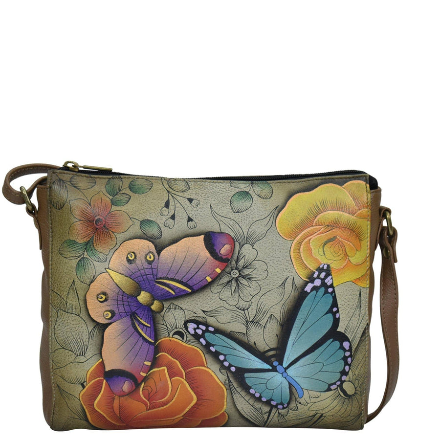 Floral Paradise Hand-Painted Leather Slim Crossbody