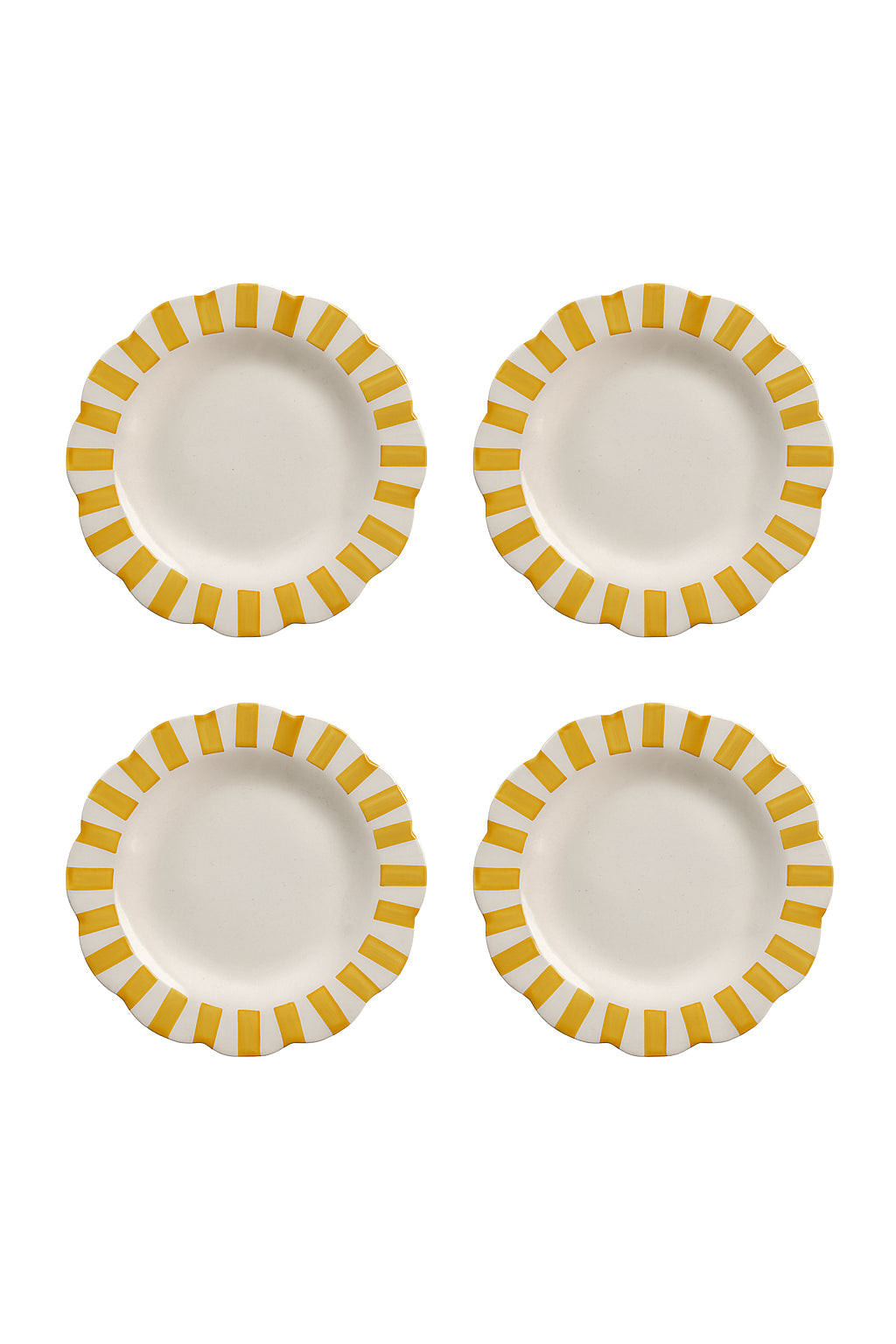 Handmade Ceramic Stripe Dinner Plate, Yellow 10" Set of 4