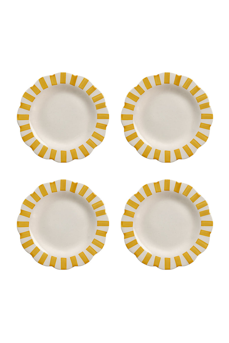 Handmade Ceramic Stripe Dinner Plate, Yellow 10" Set of 4