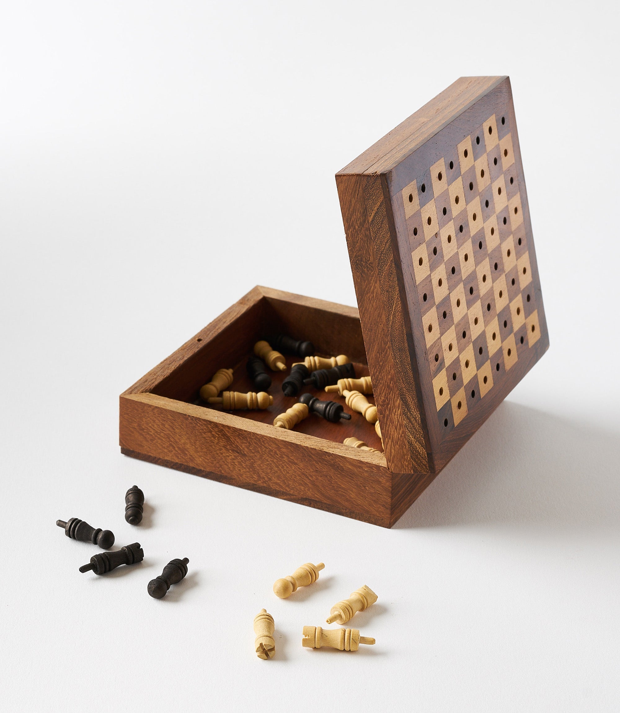 Handcrafted Rosewood Travel Chess Game - Wood Pegs