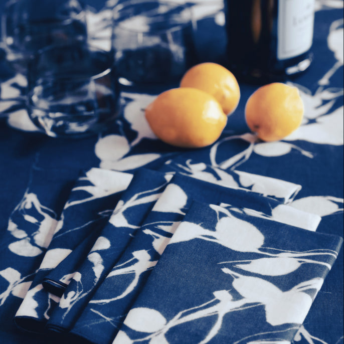 Handmade Porto Print Indigo Tablecloth