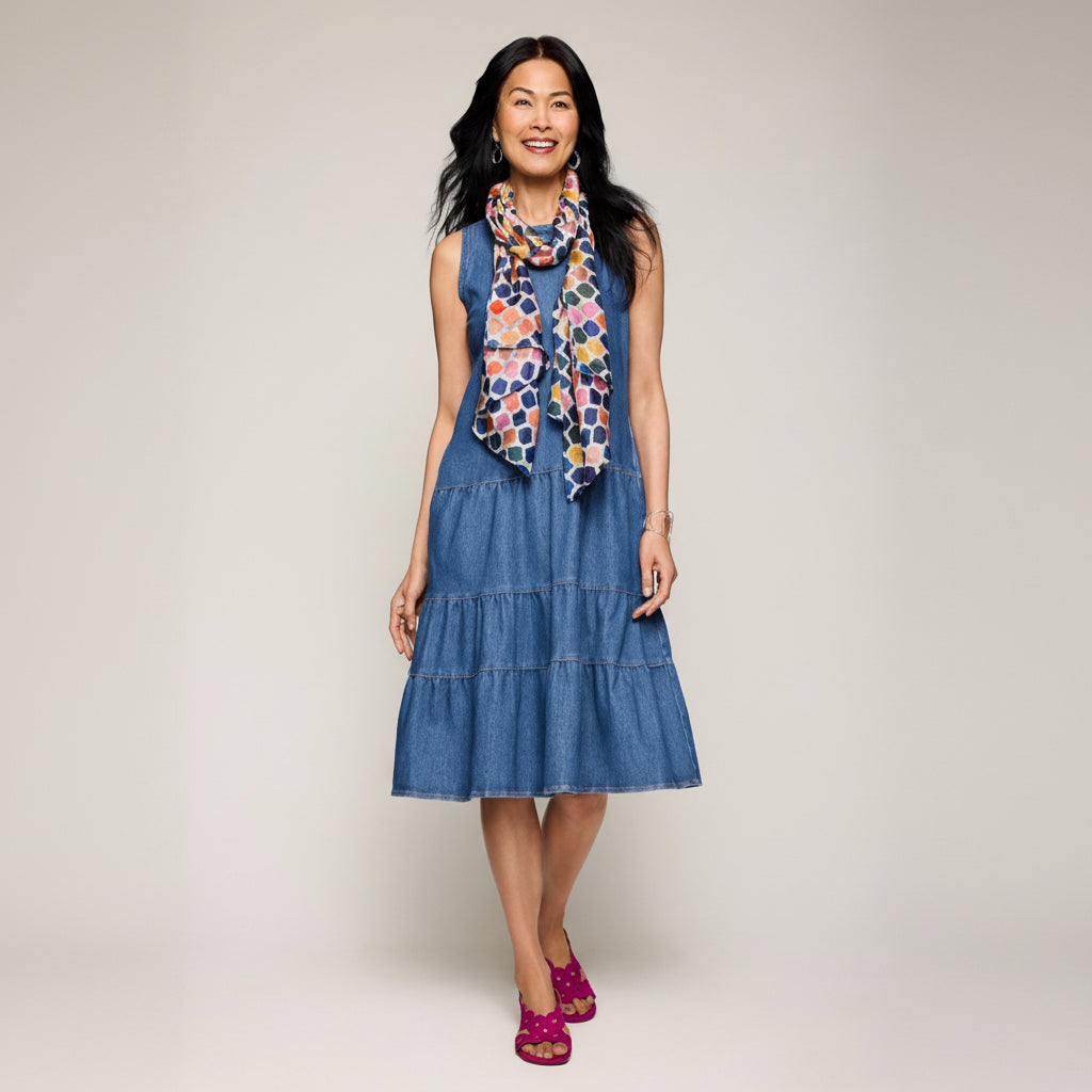 Dream Knit Denim Tiered Dress - Medium Indigo