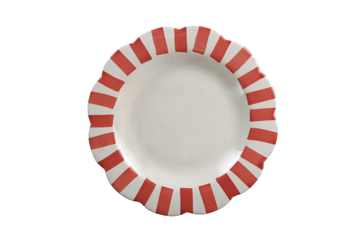 Handmade Ceramic Stripe Dinner Plate, Red 10" Set of 4