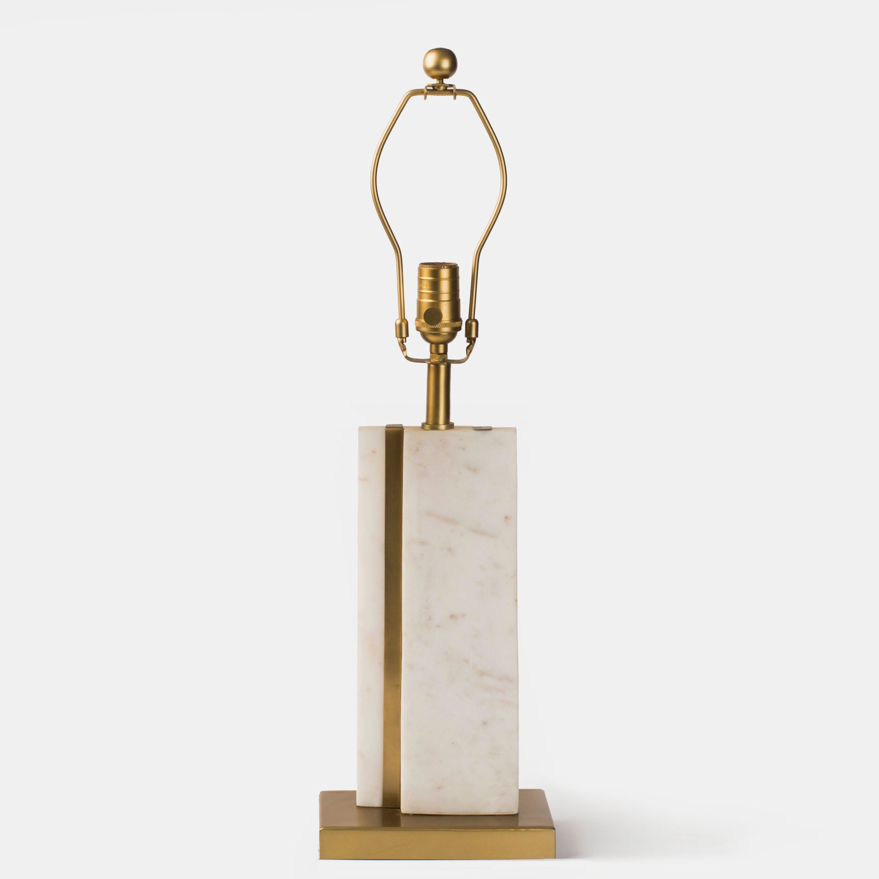 Handcrafted Marble Sculptural Lamp Base with Brass Detail