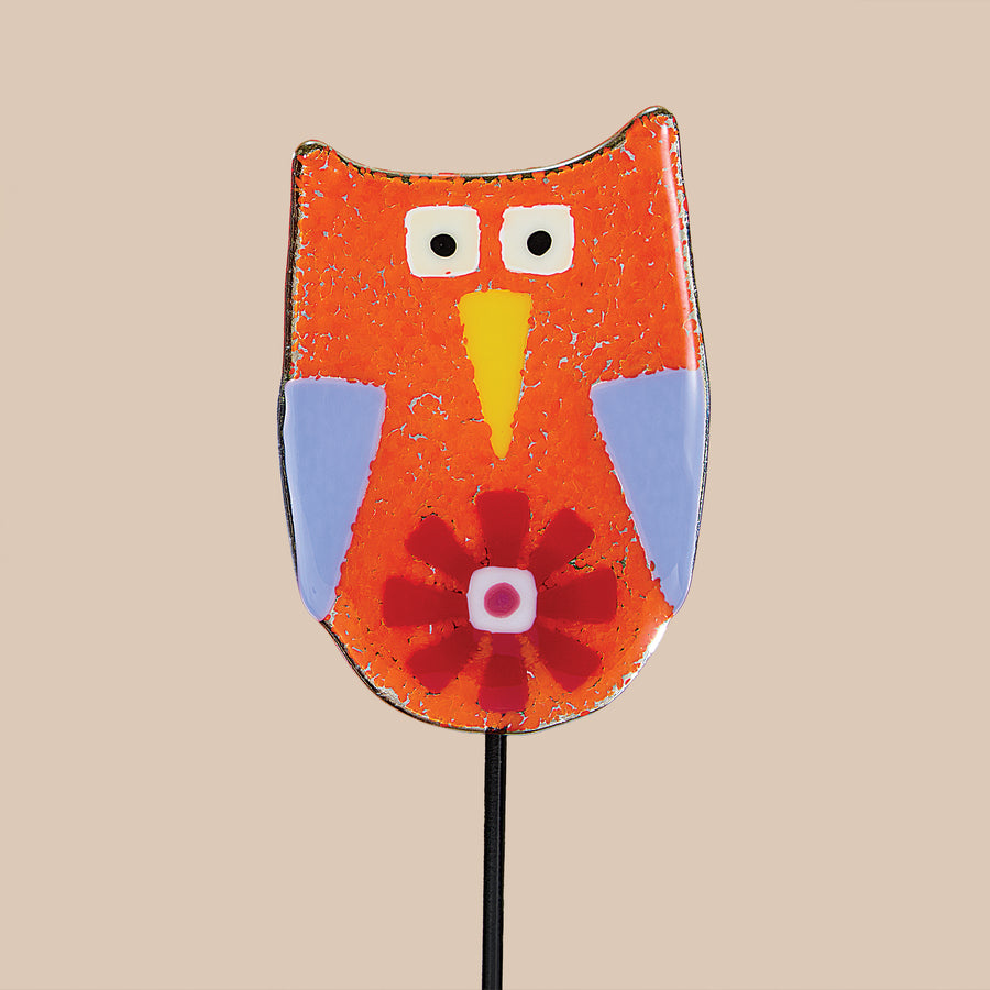 Fused Glass Orange Owl Garden Stake (Preorder)