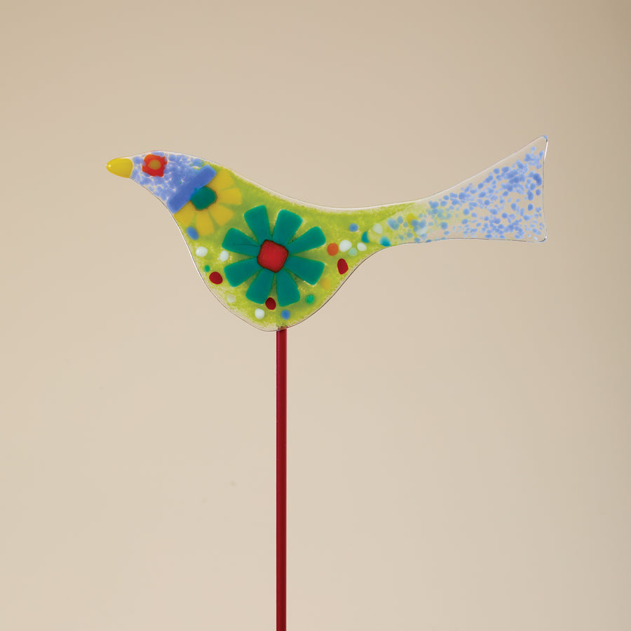 Fused Glass Blue & Yellow Bird Garden Stake