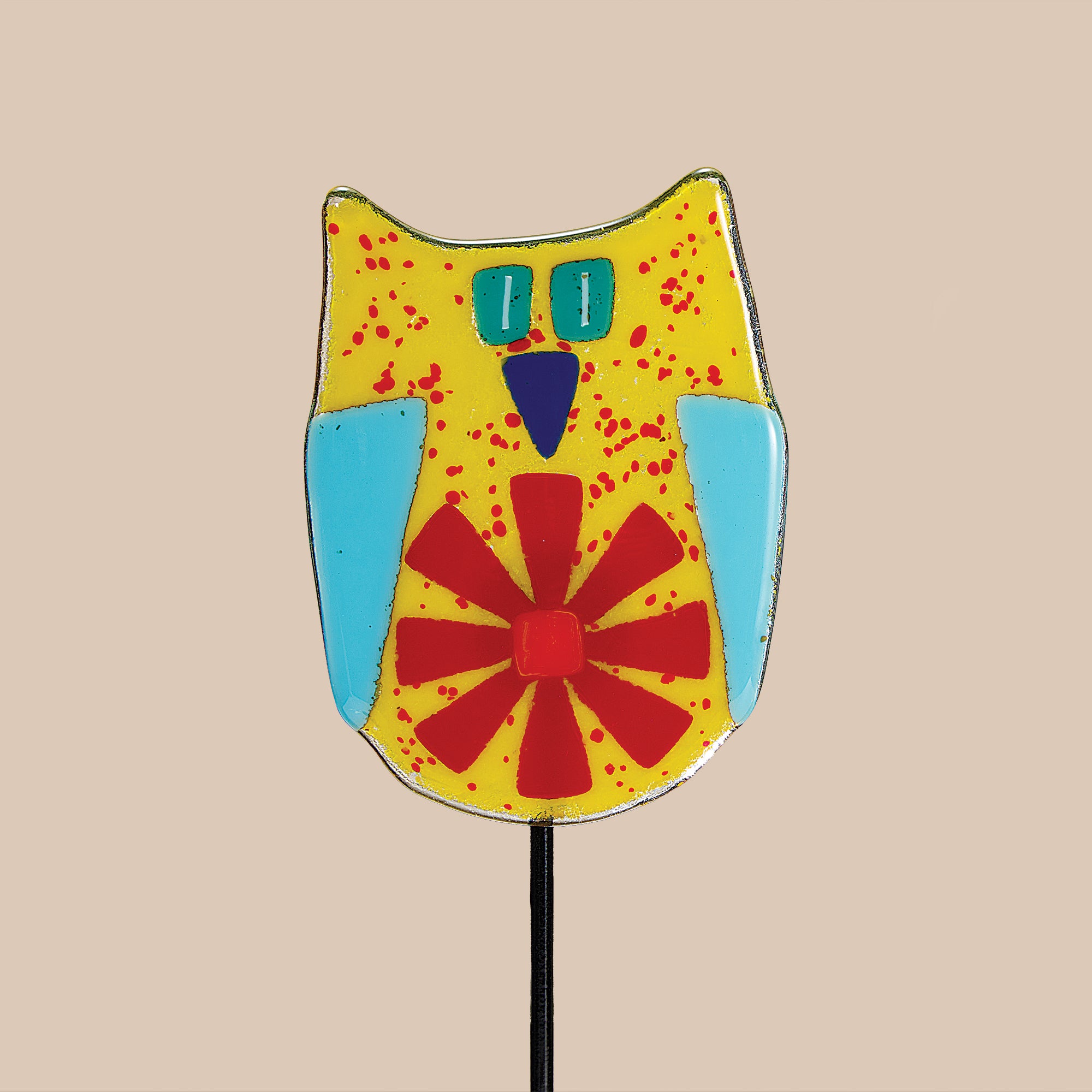 Fused Glass Yellow Owl Garden Stake (Preorder)