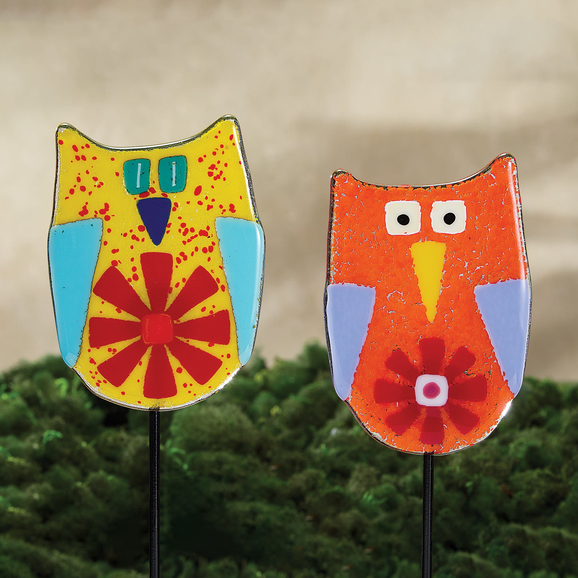 Fused Glass Orange Owl Garden Stake (Preorder)