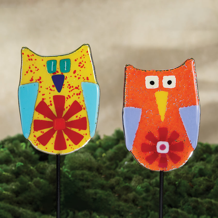 Fused Glass Yellow Owl Garden Stake (Preorder)