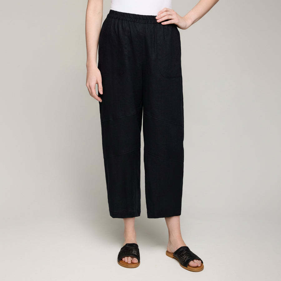 Linen Barrel Leg Pant - Black