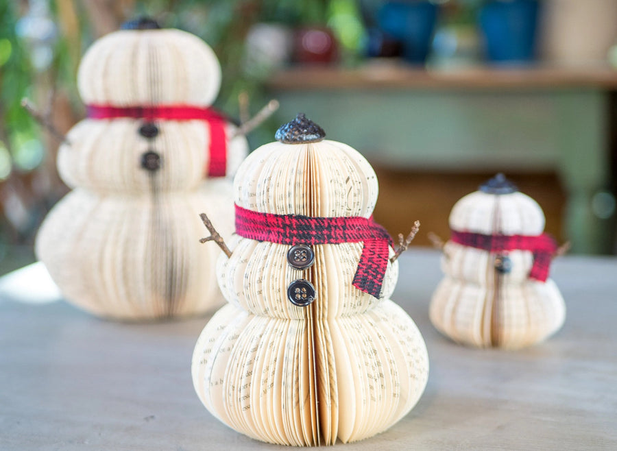 Handmade Book Page Snowman – Upcycled Holiday Decor, Medium