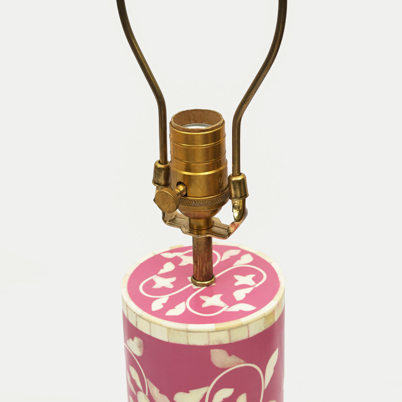 Handcrafted Bone Inlay Lamp Base, Blush Floral Vines