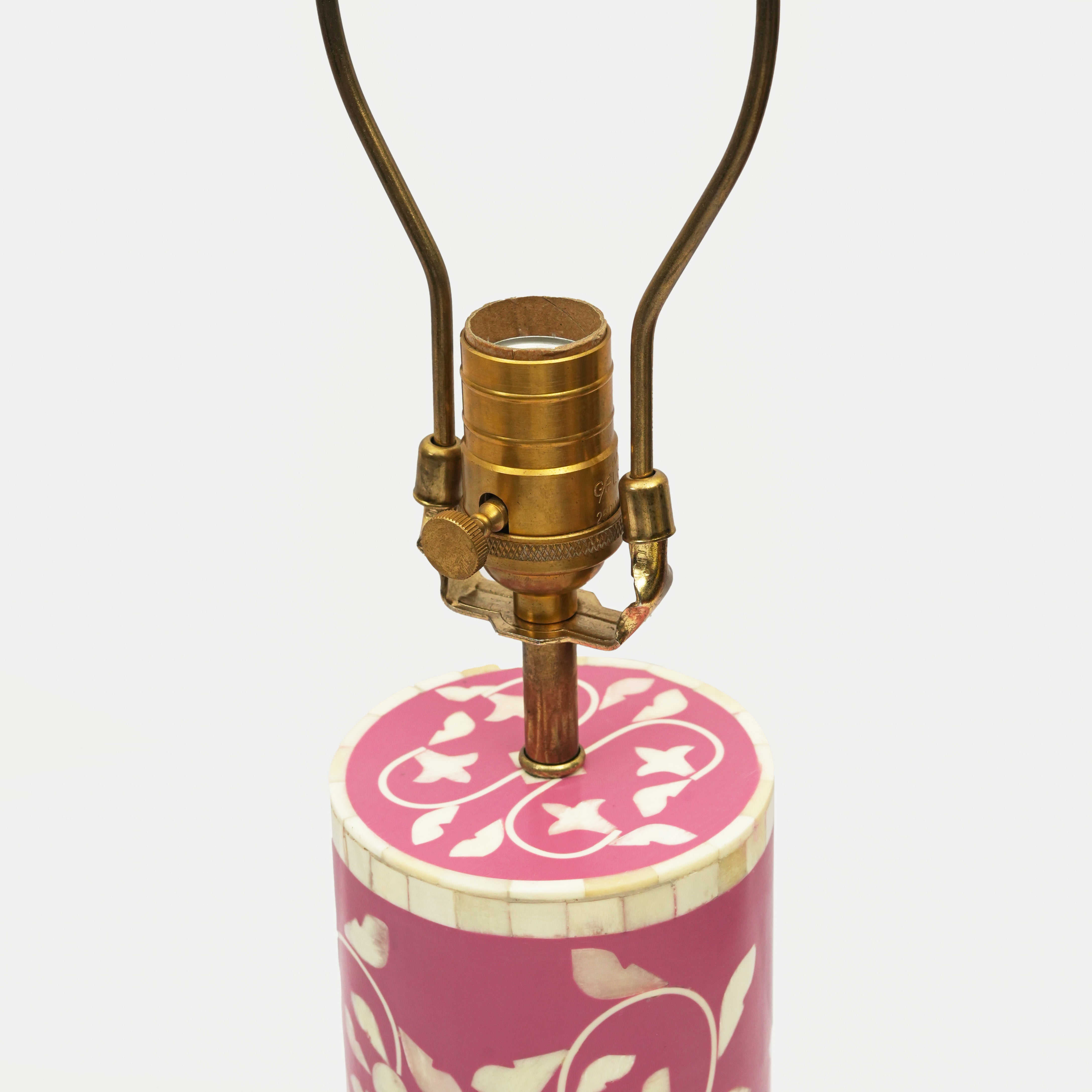 Handcrafted Bone Inlay Lamp Base, Blush Floral Vines