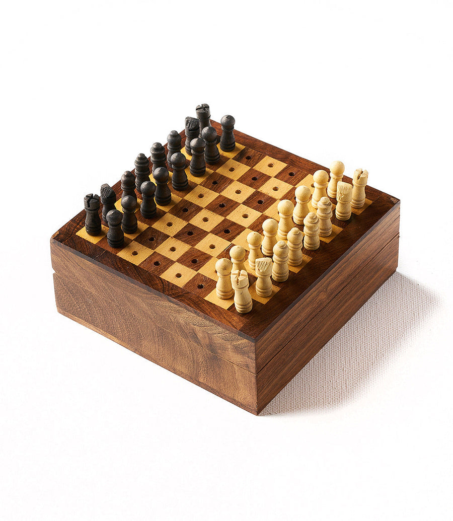 Handcrafted Rosewood Travel Chess Game - Wood Pegs
