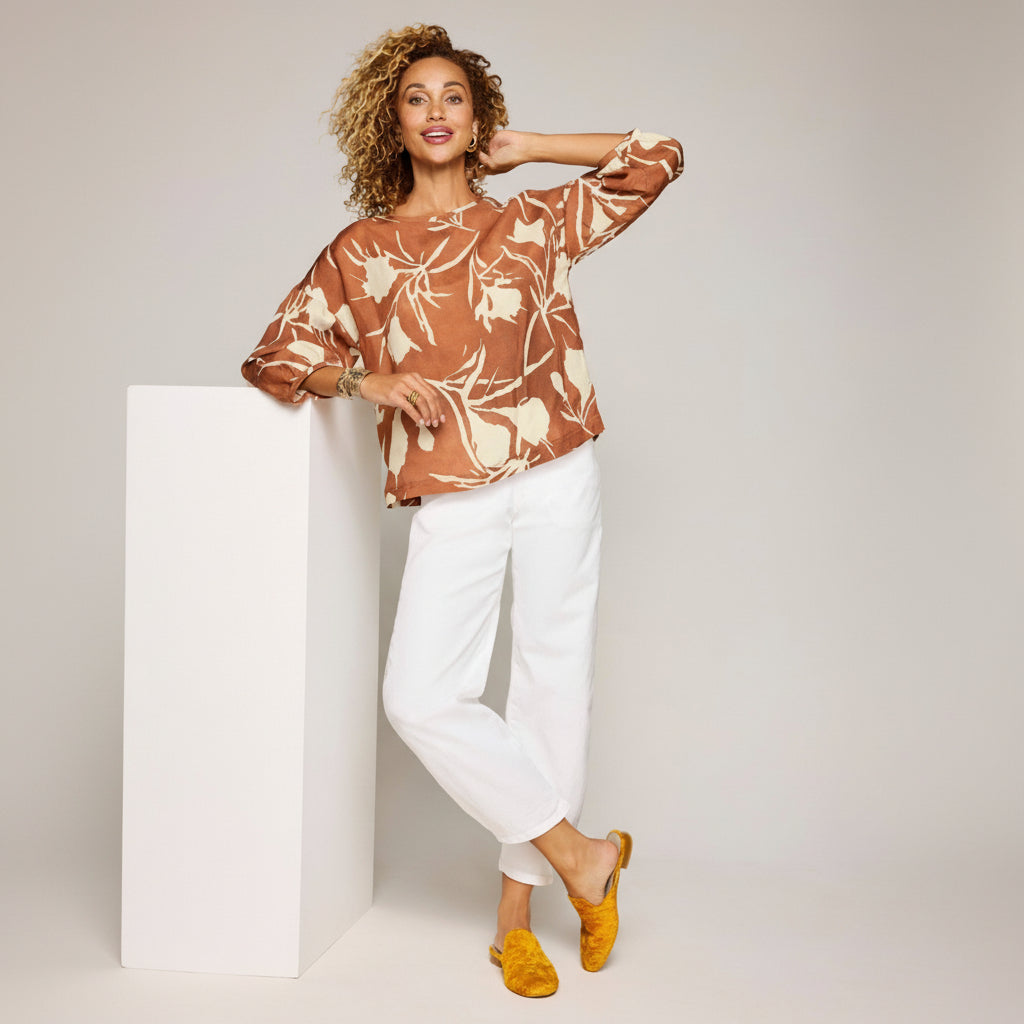 Linen Aria Top - Copper/Ivory