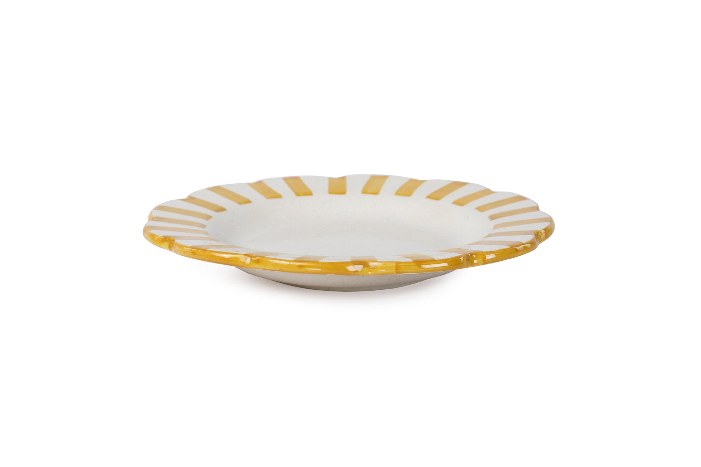 Handmade Ceramic Stripe Salad Plate, Yellow 8.25" Set of 4