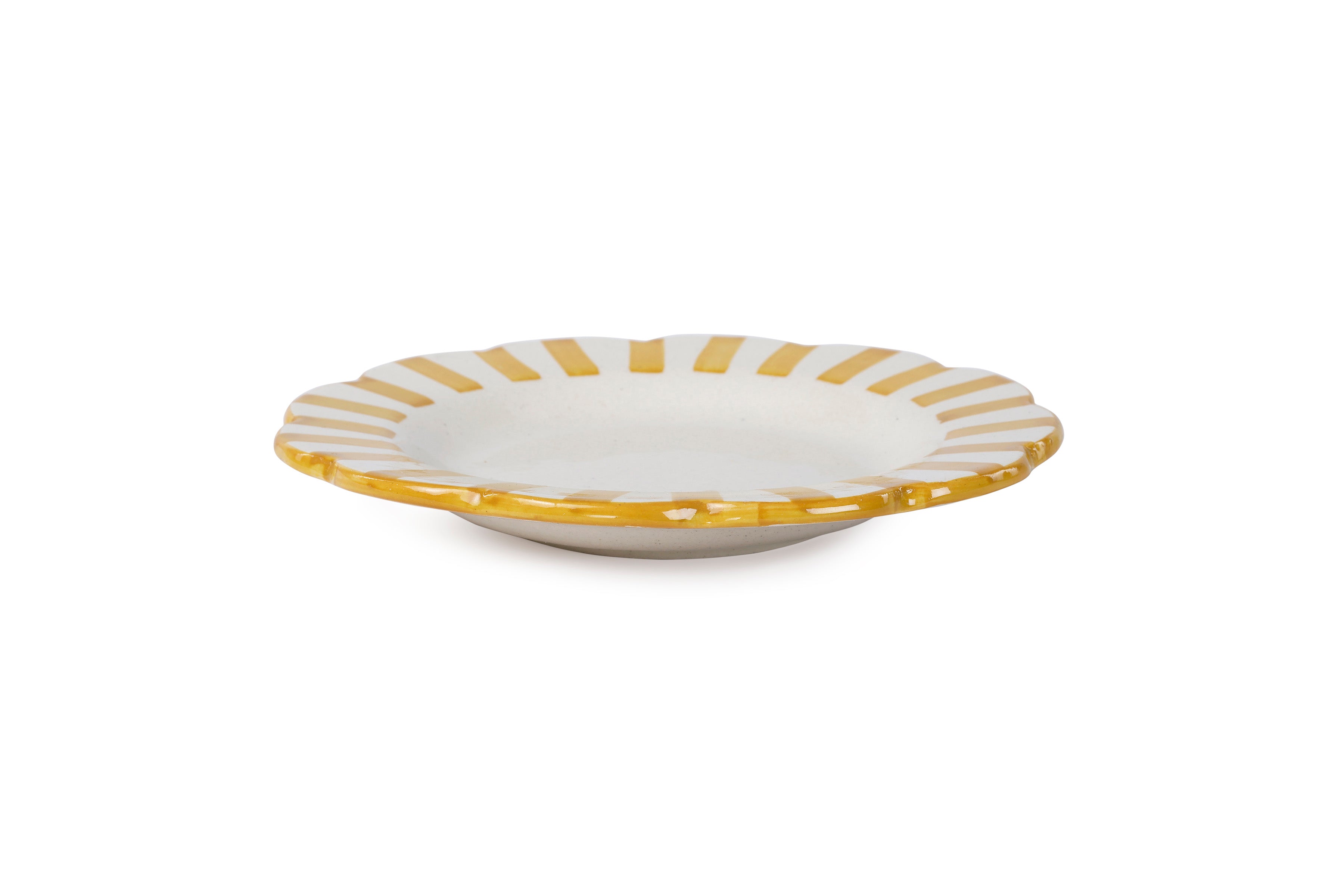 Handmade Ceramic Stripe Salad Plate, Yellow 8.25" Set of 4