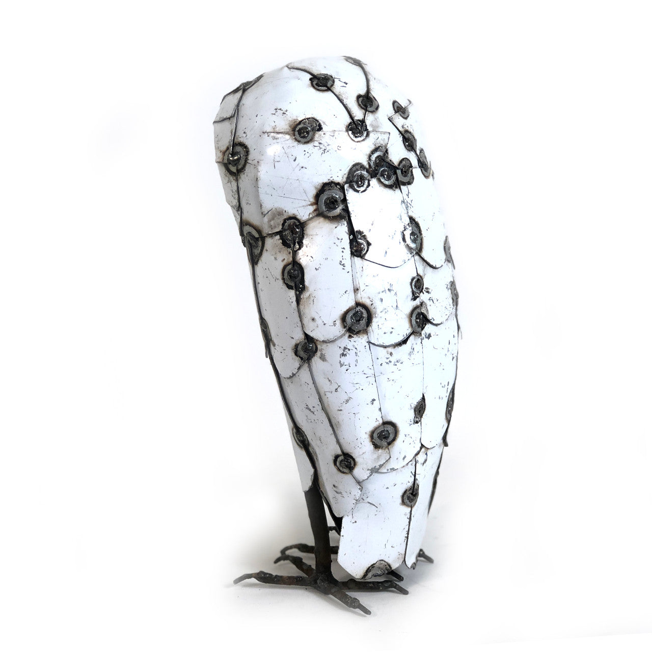 Handcrafted Recycled Metal Snowy Owl Sculpture