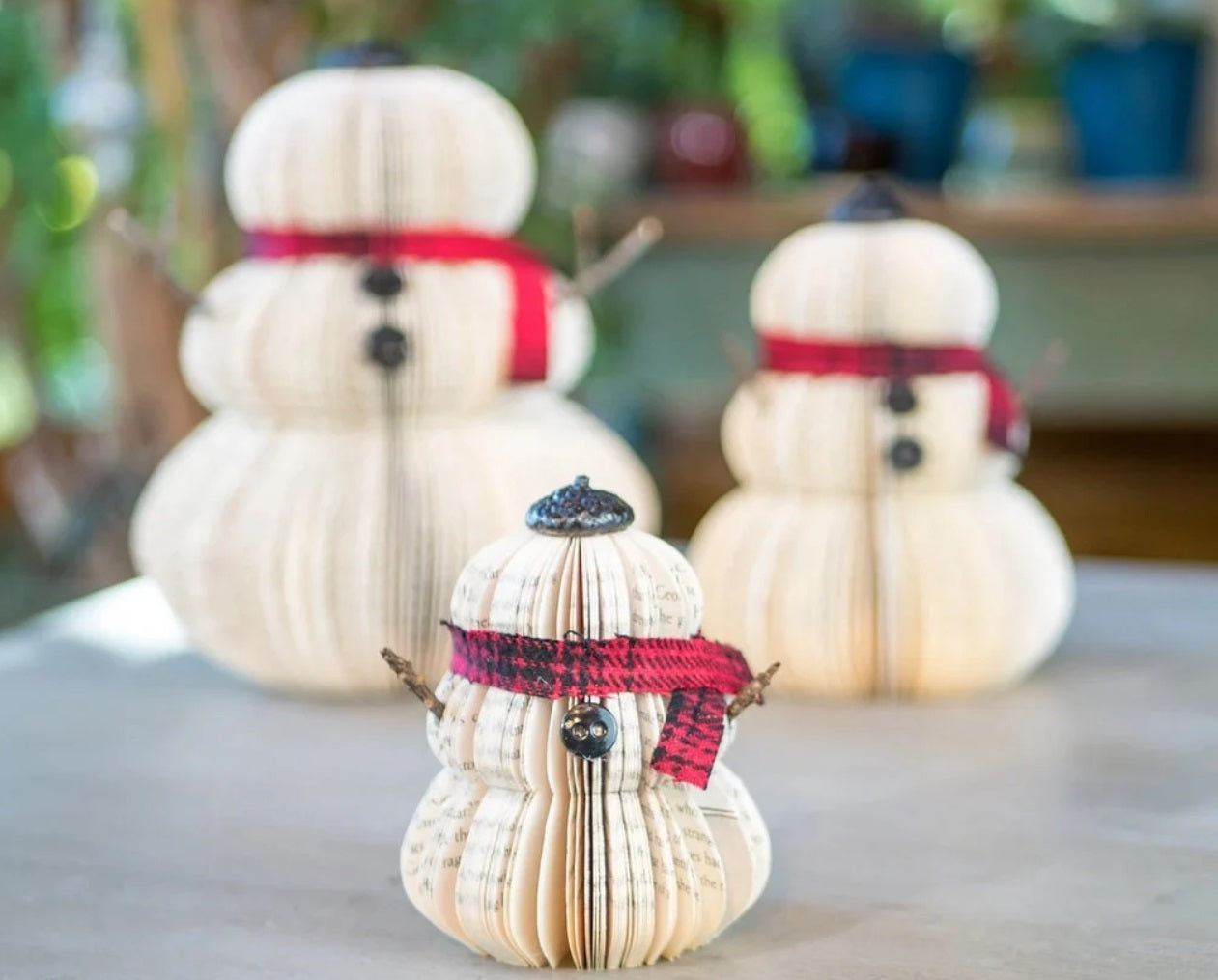 Handmade Book Page Snowman – Upcycled Holiday Decor, Small