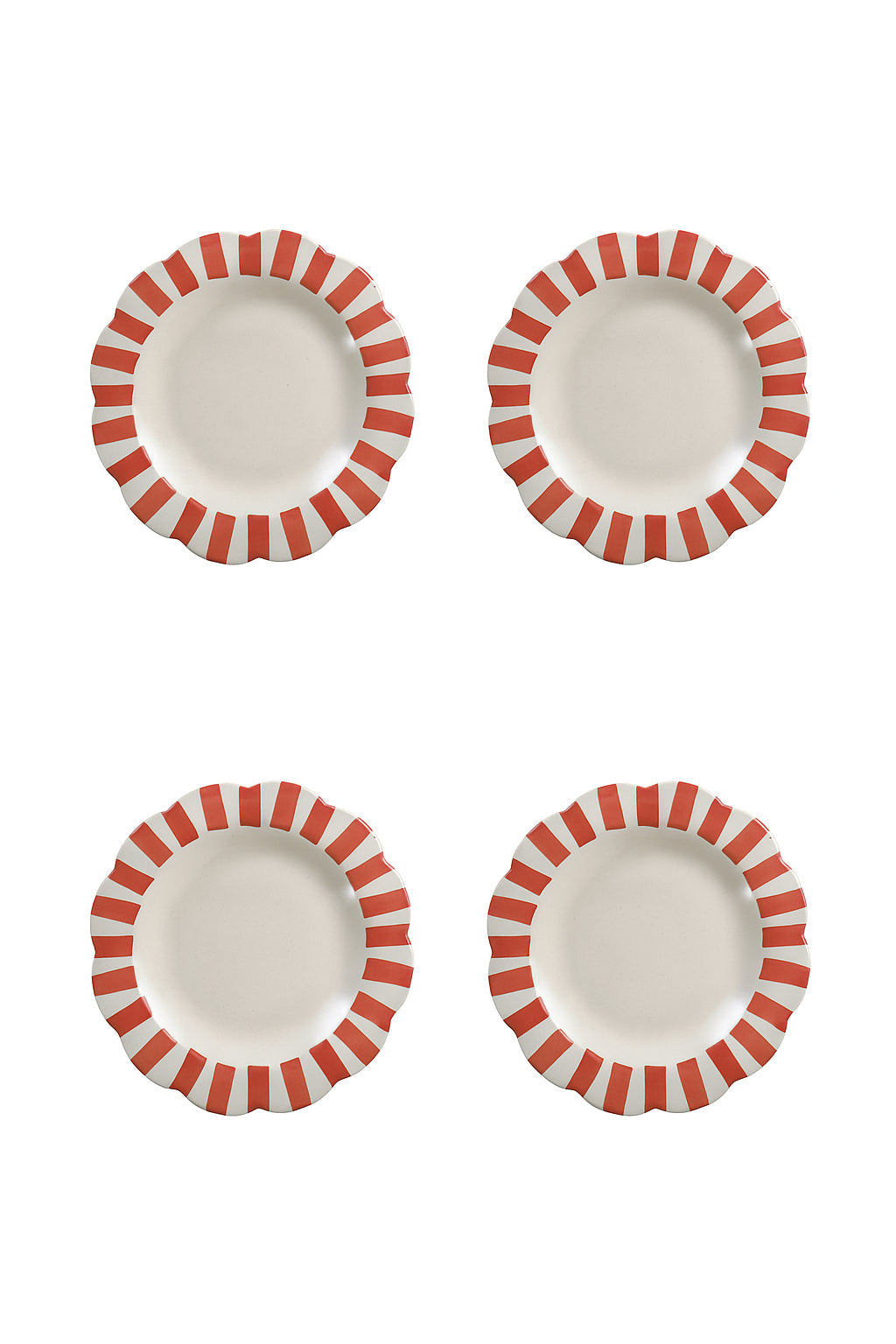 Handmade Ceramic Stripe Salad Plate, Red 8.25" Set of 4