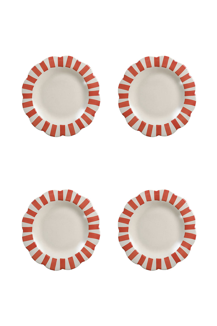 Handmade Ceramic Stripe Salad Plate, Red 8.25" Set of 4