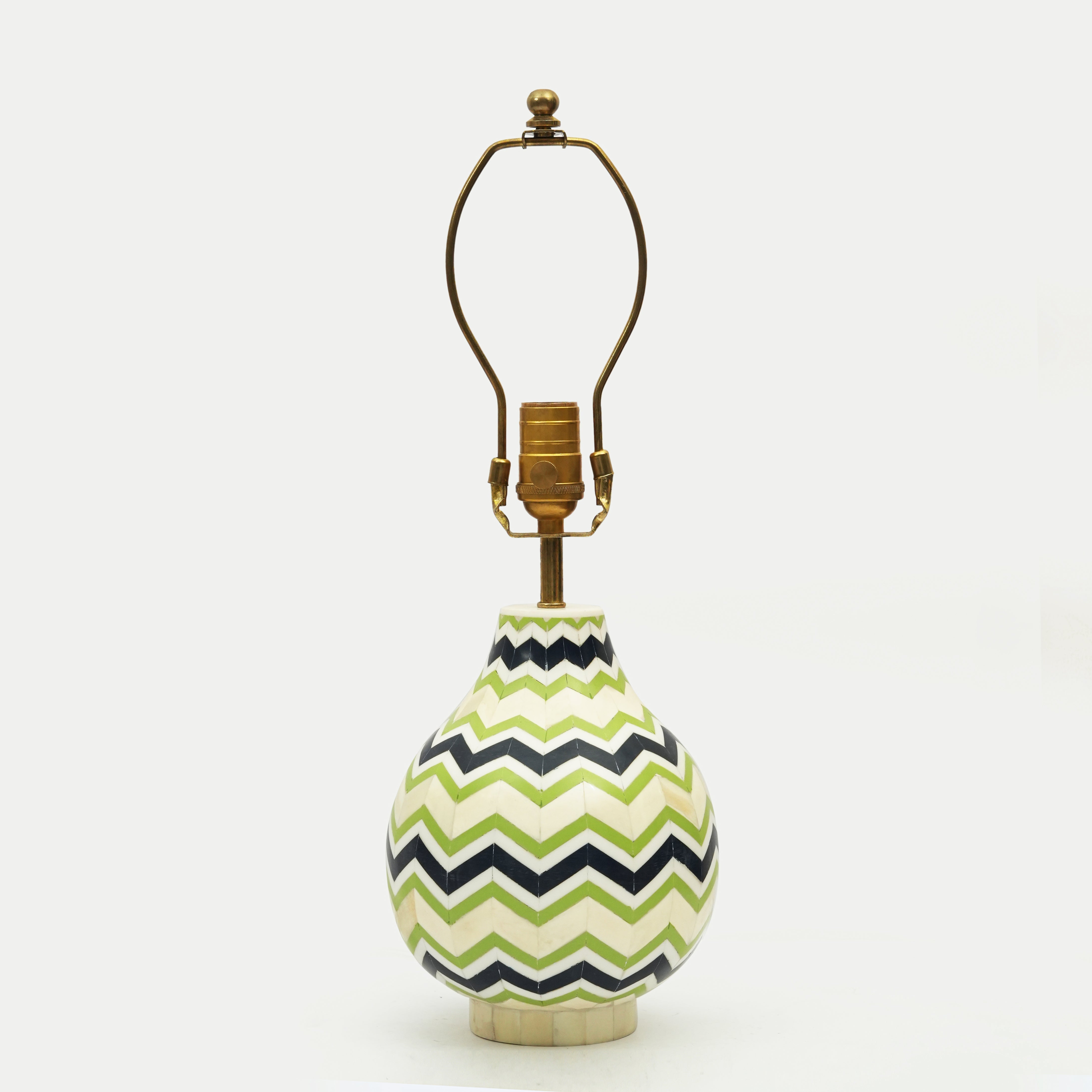 Handcrafted Bone Inlay Lamp Base, Chevron