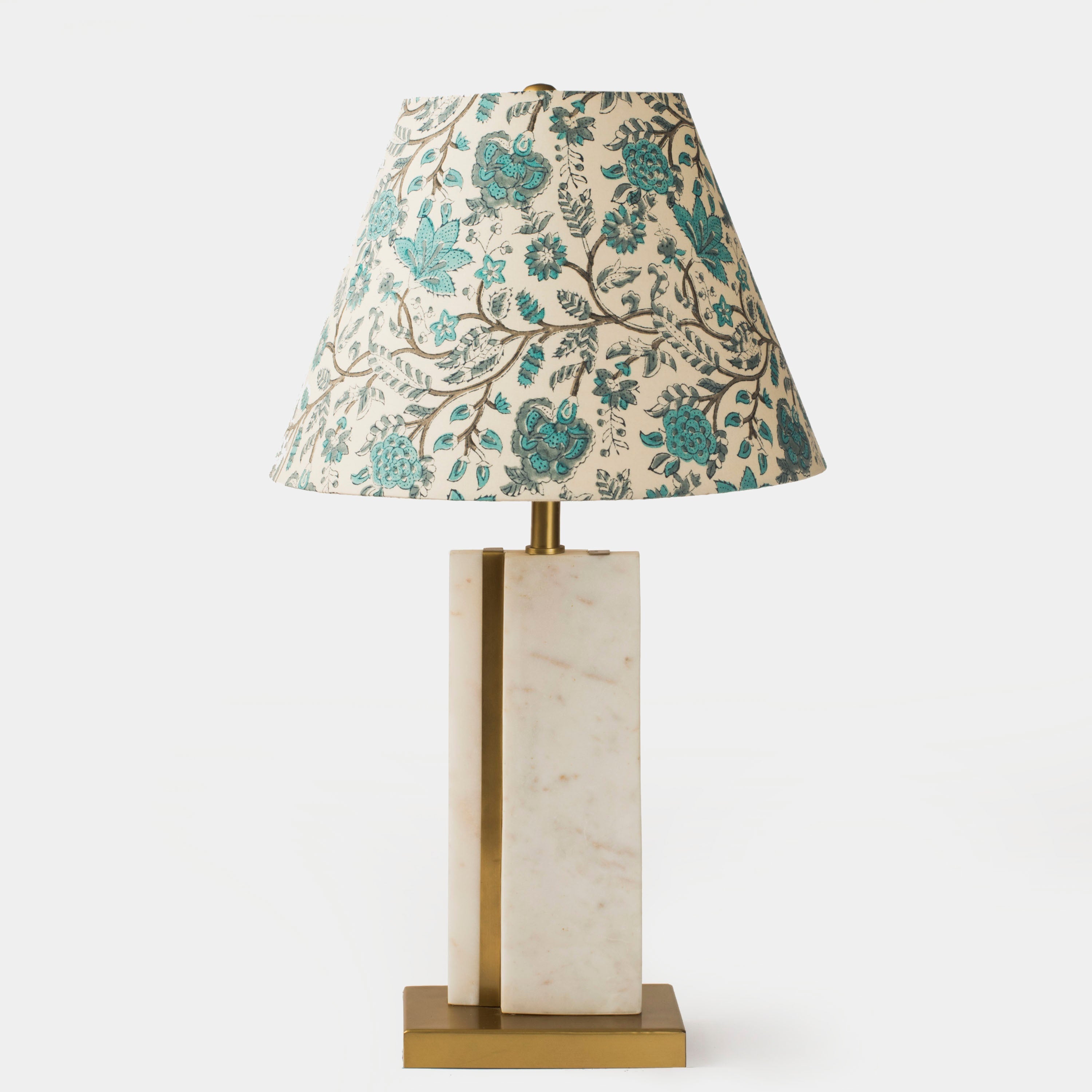 Handcrafted Marble Sculptural Lamp Base with Brass Detail