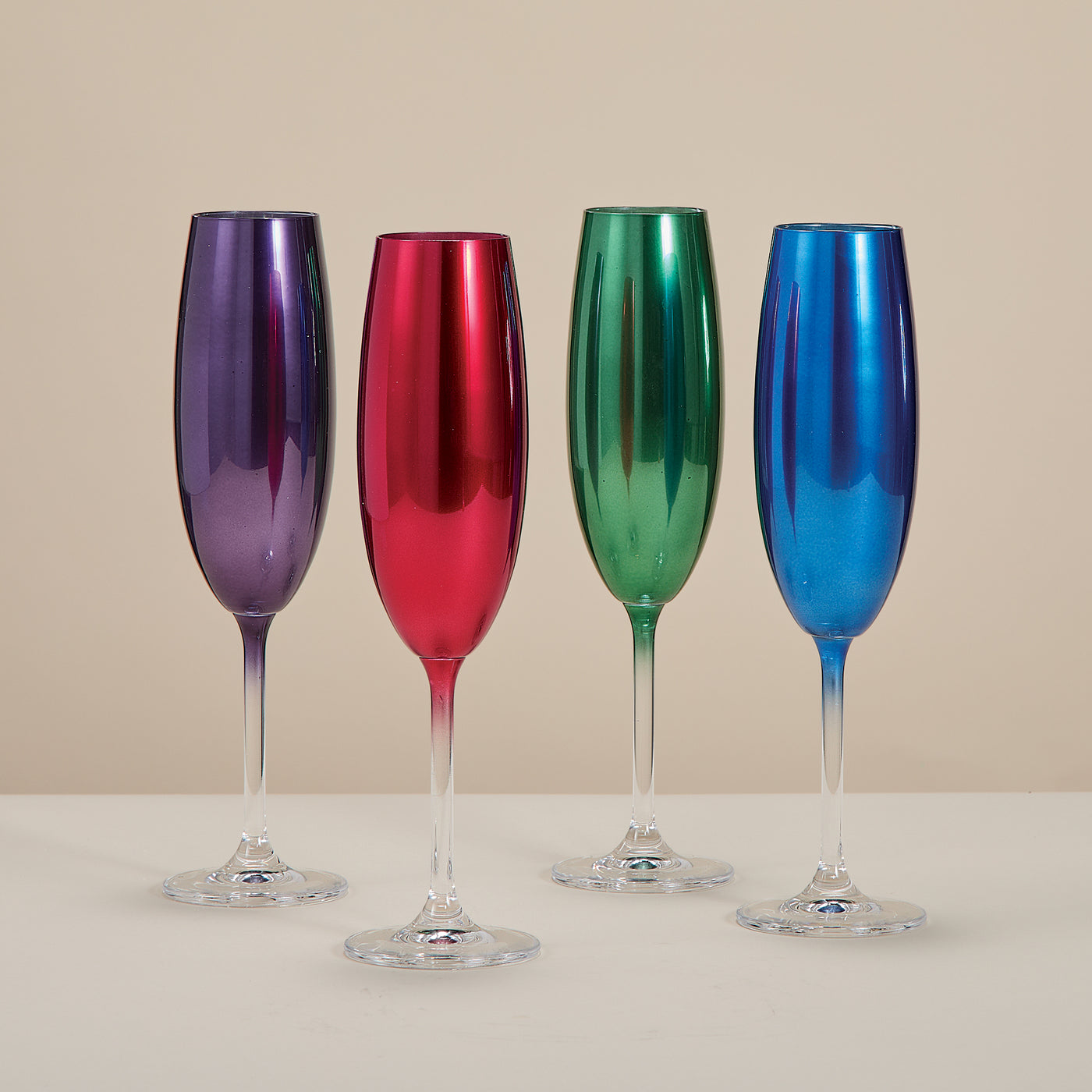 Gemstone-Hued Metallic Champagne Flutes Set of 4