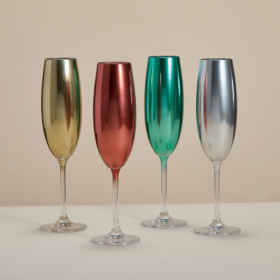 Traditional Hues Metallic Champagne Flutes Set of 4