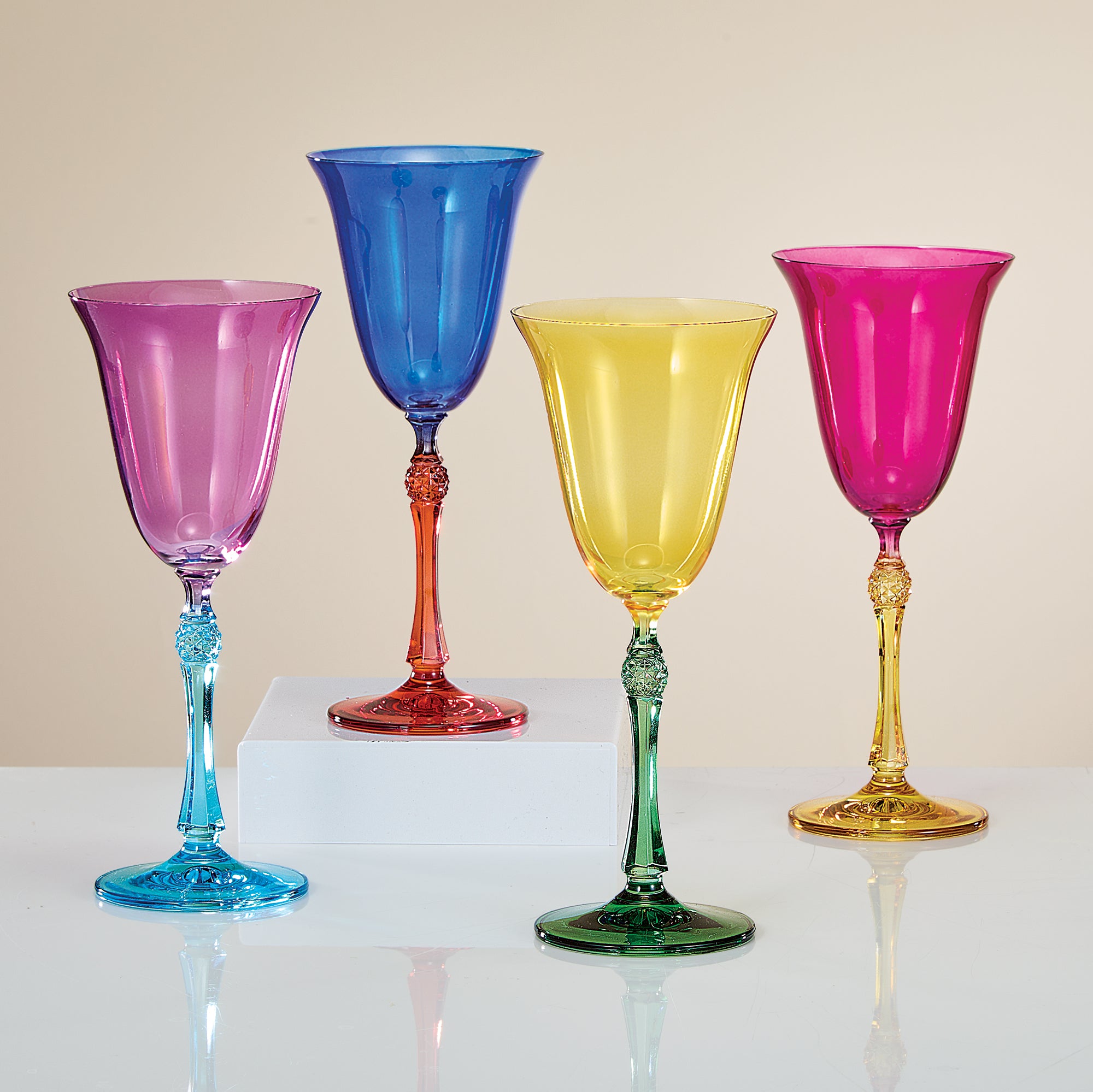 Rainbow Tulip Wine Glasses Set of 4