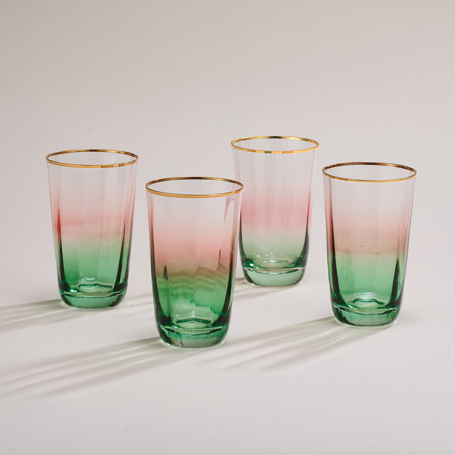Pink & Green Ombre Crystal Water Glasses Set of 4