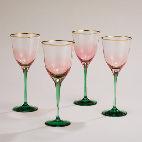 Blue Crystal Wine Glasses, Set Of 4