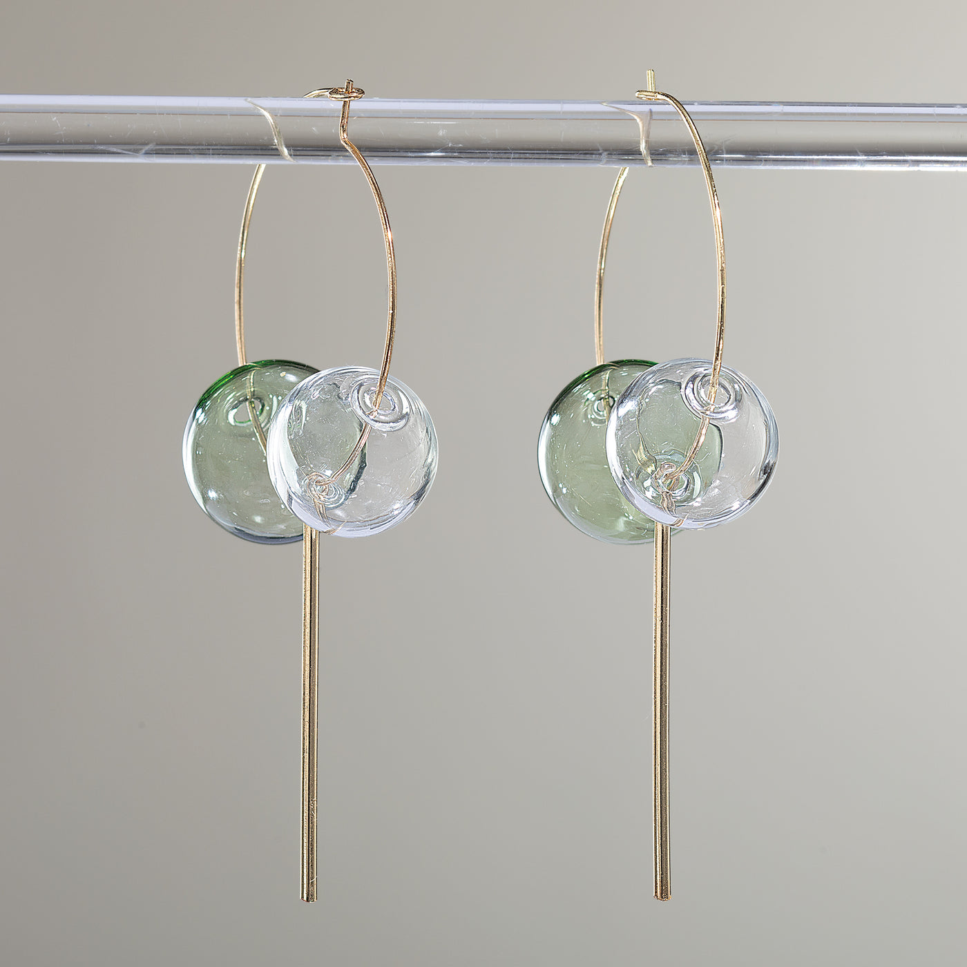 Murano Glass Green & Clear Bubble Hoop Earrings (Preorder)